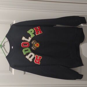 Black Crewneck sweatshirt Unisex XL Rudolph Chenille Patches